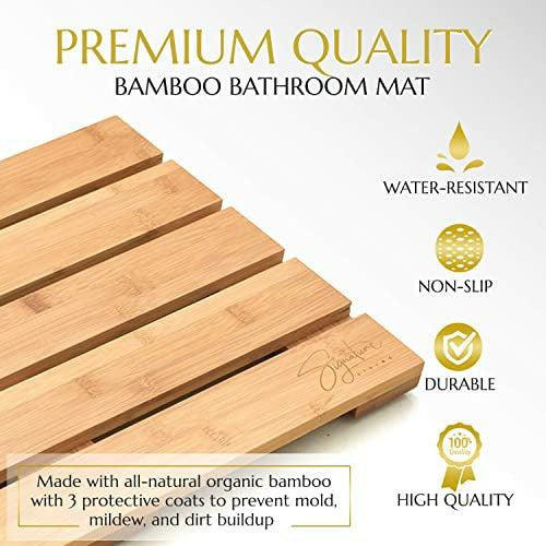 Signature Living Bamboo Bath Mat for Bathroom, Outdoor Shower, Spa (19.7? x 13? x 1.3?) Anti-Slip Wood Shower Mat - Protective, Water-Resistant Coating 1