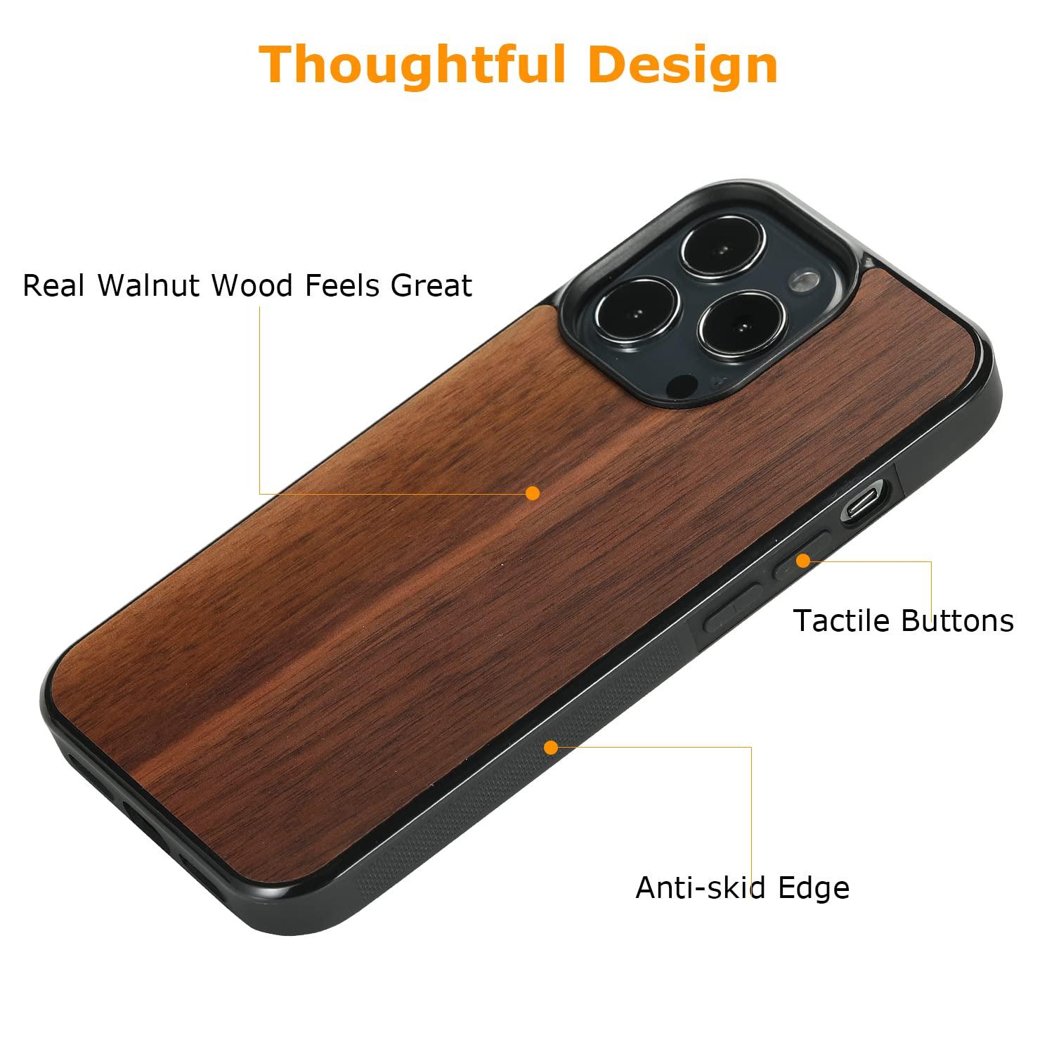 molzar Grip Series Magnetic Case for iPhone 13 Pro with Walnut Wood, Built-in Magnet Ring, Compatible with MagSafe Chargers and Accessories, 6.1-inch, Black/Walnut Wood 3