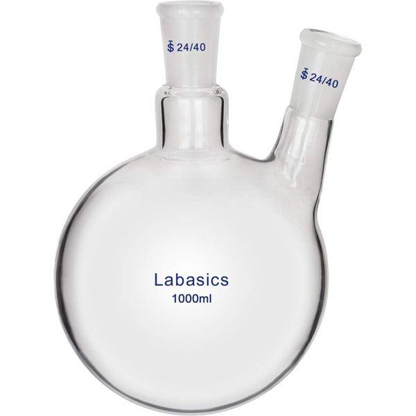 Labasics Glass 1000ml 2 Neck Round Bottom Flask RBF, with 24/40 Center and Side Standard Taper Outer Joint, 1000ml