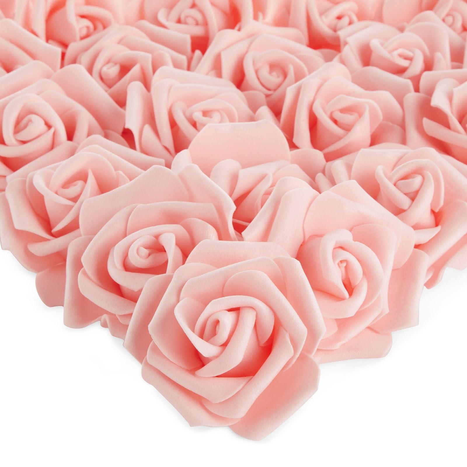 100 Pack Pink Artificial Flowers, Bulk Stemless Fake Foam Roses for Wedding, Decorations, Bouquets (7cm) 0