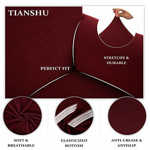 TIANSHU 2 Piece Sofa Slipcover, Stretch Couch Cover for Sofa, Stylish Jacquard Furniture Covers (Loveseat, Dark Wine) 3