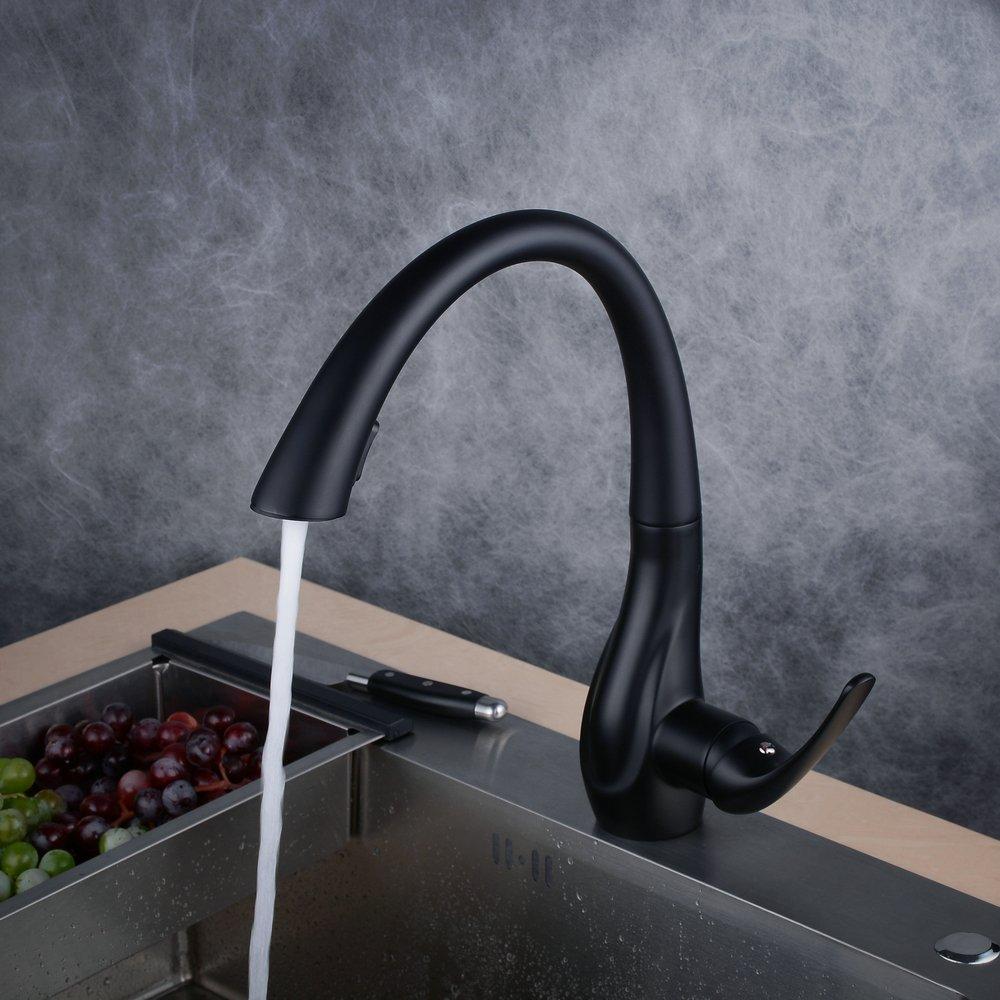 Beelee BL1749B Professional Single Lever Painting Black Pull Out Sprayer Kitchen Taps, Commercial Deck Mounted Kitchen Pull Down Taps 4