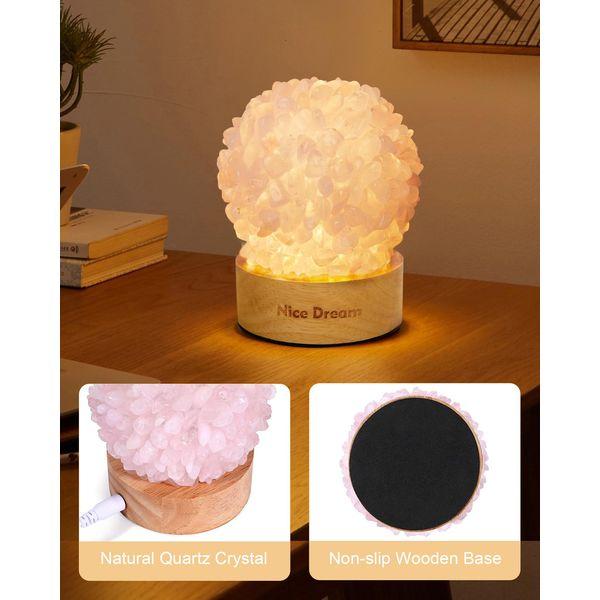 Nice Dream Rose Quartz Lamp, Natural Crystal Lamp with Wooden Base for Home Decor, Table Crystal Night Light for Kids Girls Room Decor, Meditation Wicca, Yoga, Gift for Christmas Anniversary 4
