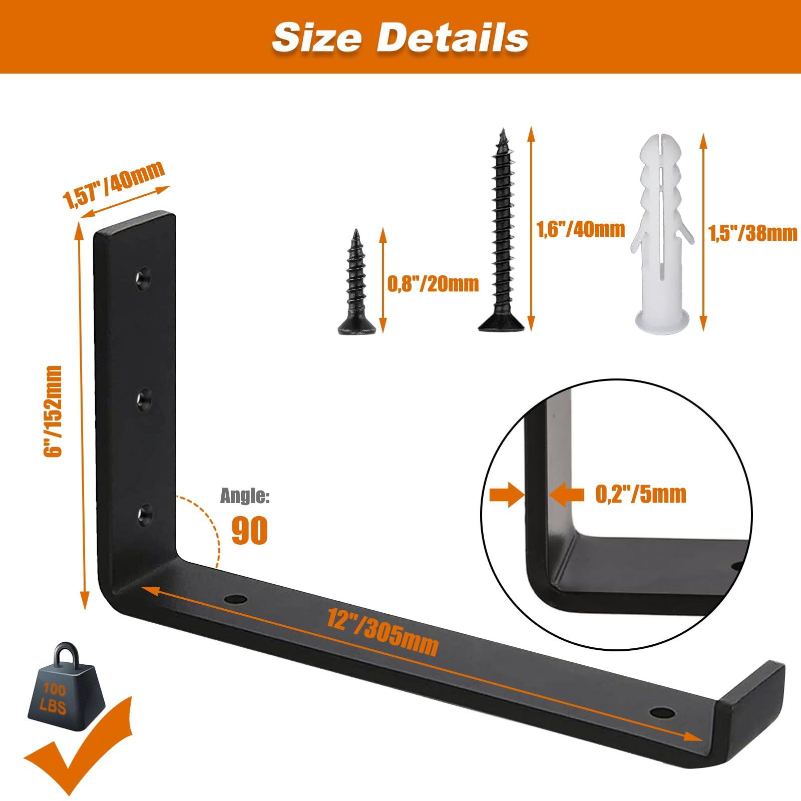 MLOQI 4 Pack Scaffold Board Shelf Brackets Heavy Duty, 5mm Thick Shelf Supports with Lip for Shelves 12 inch 1