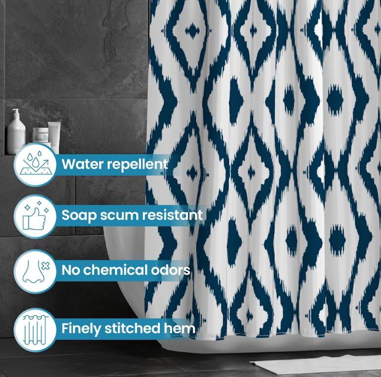 LiBa Shower Curtain, Fabric Bathroom Curtain Waterproof Resistant, Washable Polyester Bath Curtains with 12 Rustproof Hooks, Mould and Mildew Resistant, 183x183 cm 1