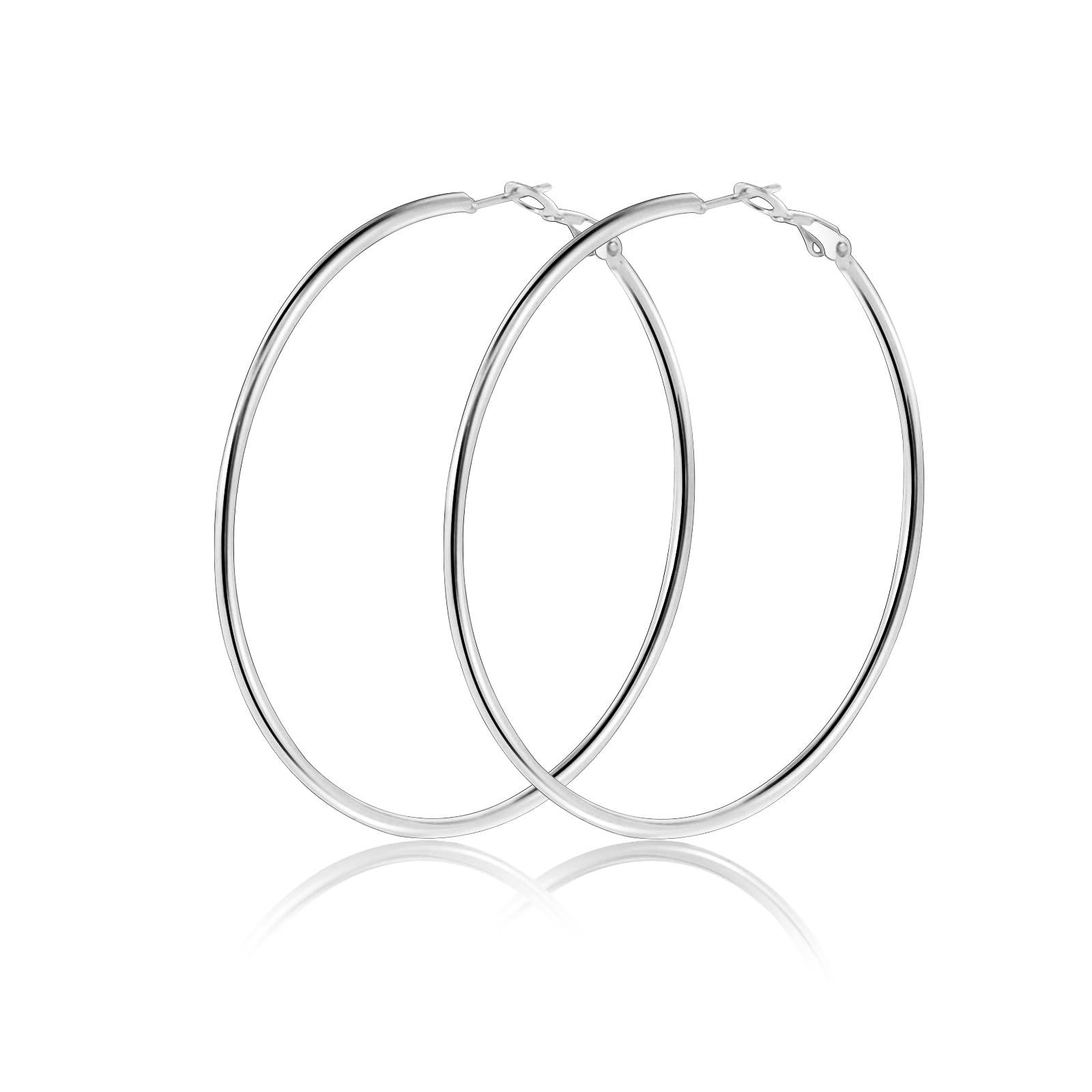 MANVEN 60mm Big Hoop Earrings Sterling Silver 18k White Gold Plated Polished Round Hoops Earrings Jewellery for Women Valentines Gifts for Her