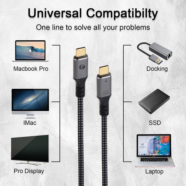 VCOM USB4 Cable for Thunderbolt 3 Devices, USB C Cable Fully Functional Support 240W Power Delivery, 20Gbps Data Transfer, 4K@60Hz Video Compatible with MacBook Pro, iPad, Monitor, GaN Charger (2M) 4