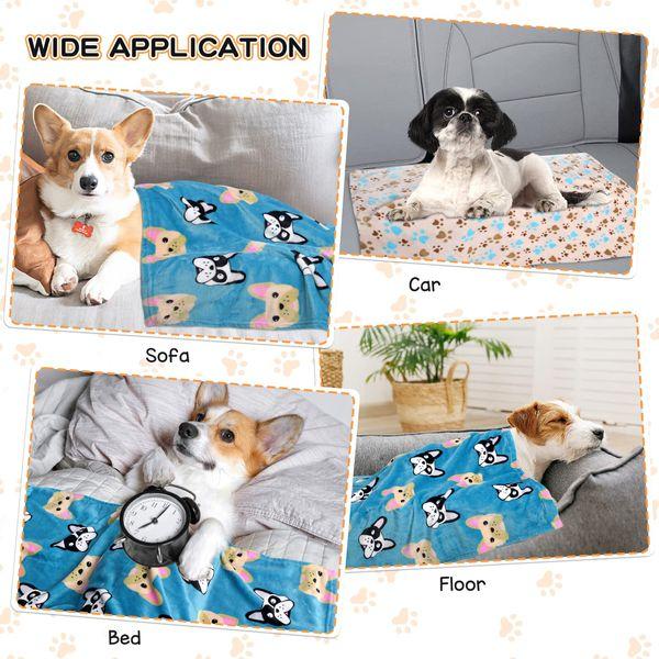 Rezutan Dog Blankets Washable, Puppy Blankets, Dog Blankets, Flannel Throws for Dog Cat, kitten blanket, Fleece Dog Blanket for Sofa, Bed, Car Seat, 3 Pack(2 Blue+1 Brown), 76x52cm 3