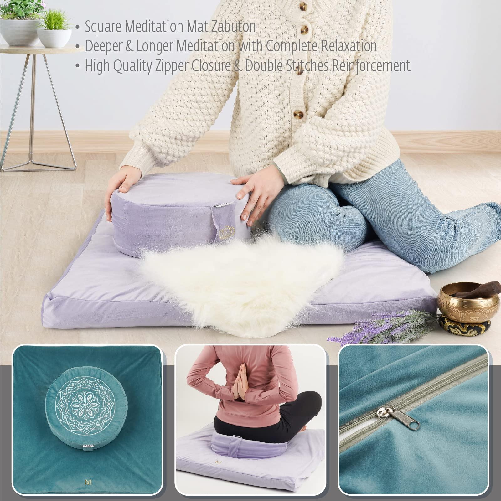 Hihealer Meditation Cushion Zabuton with Velvet Cover - Deluxe Large Square Meditation Yoga Floor Cushion Pillow Mat for Kneeling and Sitting Support, Great Gifts for Women (Blue) 2