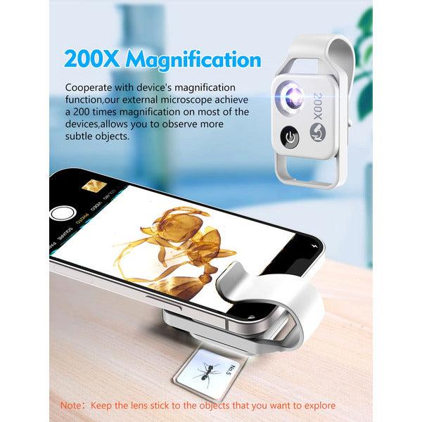 APEXEL Portable Microscope for Phone,200X Pocket Phone Microscope for Kids to Explore Micworld with LED Light Microscope(White) 2