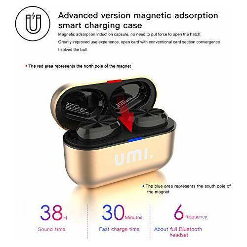 Amazon Brand - Umi earbuds W5s True Wireless Earbud Bluetooth 5.2 In-Ear Headphones IPX7 for iPhone, Samsung, Huawei with Patented Intelligent Metal Charging Case (Gold) 2