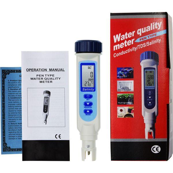 Salinity & Temp Meter Pen Type Salt Water Quality Tester ATC NaCl, 9999 ppm / 100.0ppt/ 10% / 0.95-1.08 SG Measurement Units 4-in-1 Checker for Saltwater Aquarium Pond Food Pool Cooking Seawater 2