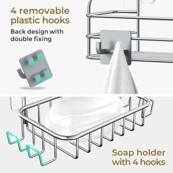 Orimade Adhesive Shower Caddy with Soap Holder No Drilling Stainless Steel Shower Shelf for Shampoo Conditioner,Rustproof, 3 Pack (Silver) 4