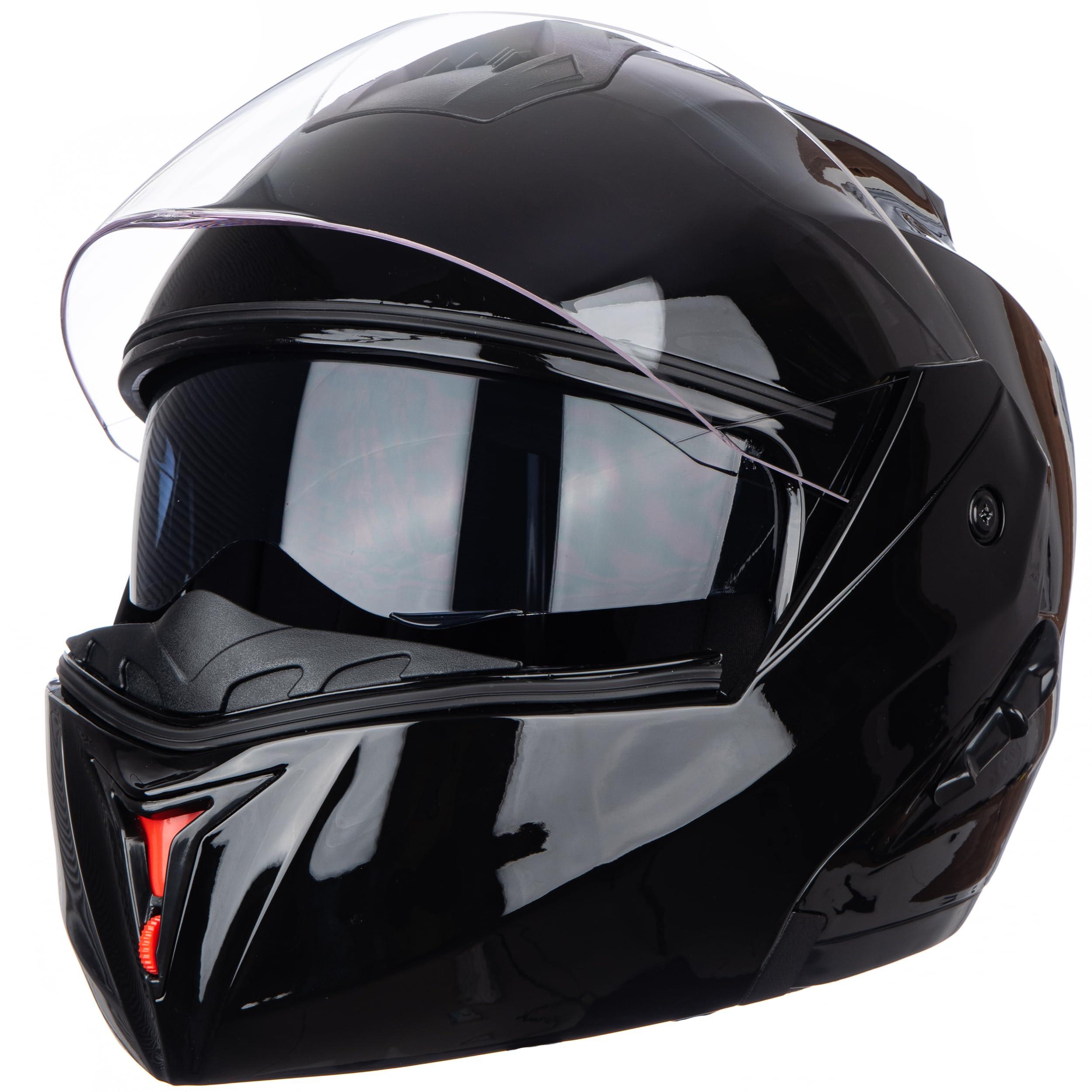 Flip-Up Motorcycle Helmet Dual Visor Sun Shield Flip up Modular Motocross DOT Approved Helmets (X-Large, Gloss Black) 1