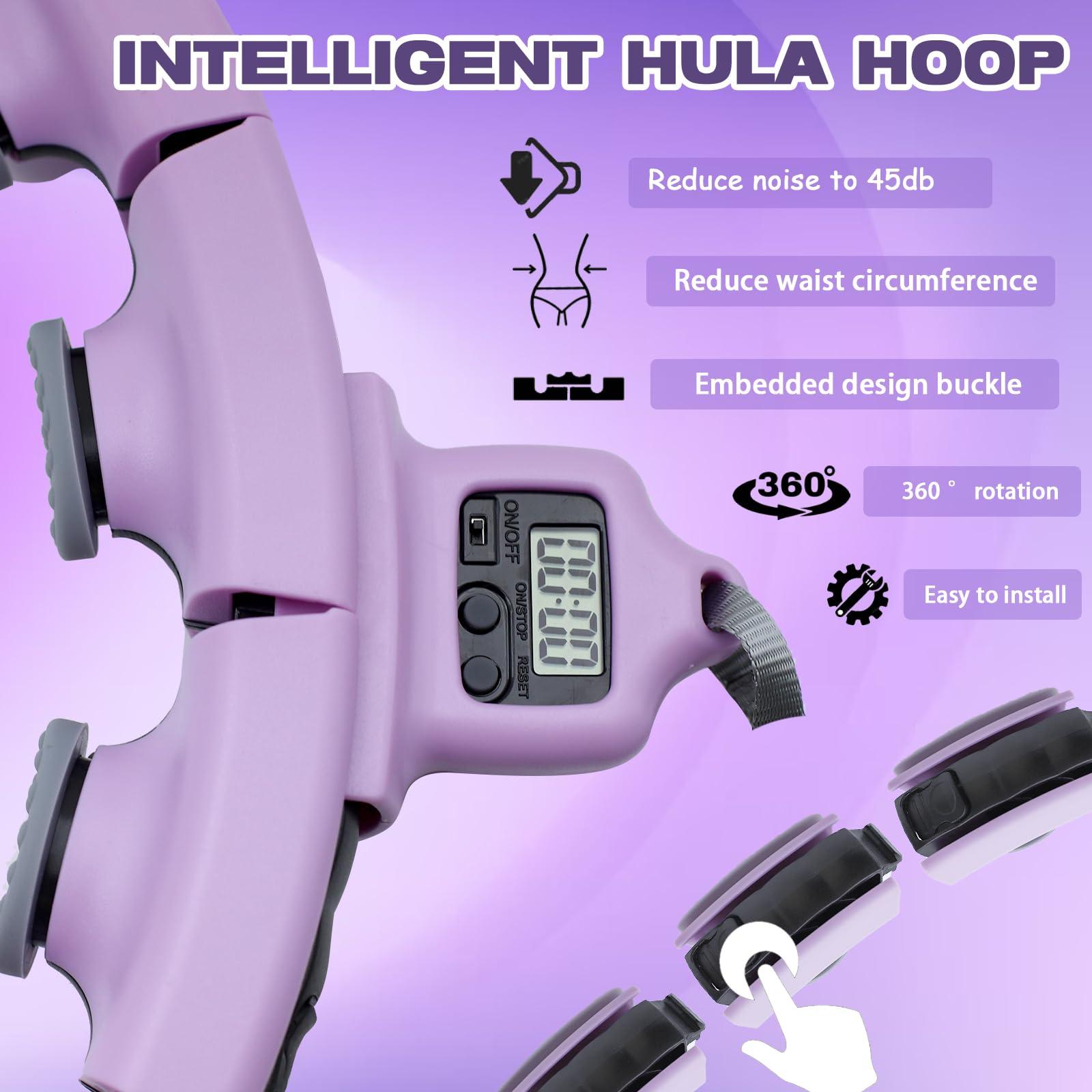 Weighted Hula Hoop,Smart Hula Hoop For Adults With Weight Ball&Counter,360 Auto Rotation Fitness Hula Hoops Will No Fall,With 16 Detachable Knots For Fitness,Weight Loss,And Exercise (Purple) 2