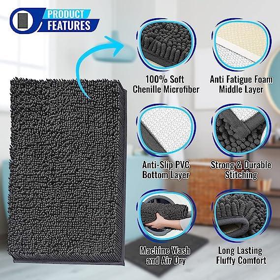 MAYSHINE Chenille Bath Mat, Non Slip Bathroom Mat for Bathroom, Absorbent & Machine Washable Toilet Mat, Soft Plush Bathroom Rug, Bathroom Accessory (Navy Blue, 50x80cm) 6