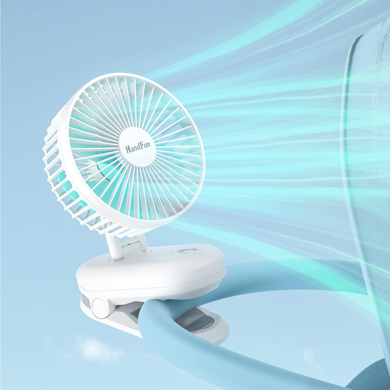 HandFun 5000mAh Desk Fan USB Rechargeable Clip on Fan, Portable Pram Fan 4 Speeds for Stroller/Pushchair/Home/Office/Camping/Treadmill