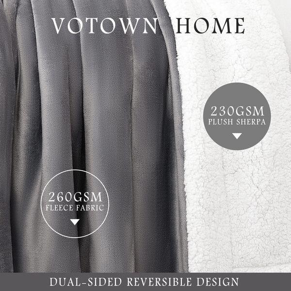 VOTOWN HOME Sherpa Fleece Blanket Queen Size, Comfy Fluffy Microfiber Solid Blankets for Bed and Sofa, Large Throw Blanket 220x240cm Grey 1