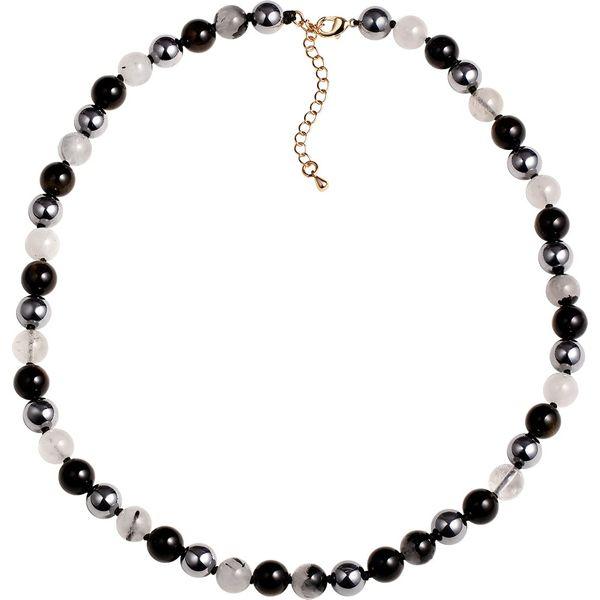 Jewboo Natural Gemstone Chokers Necklaces for Women Men Crystal Beaded Necklaces Crystals and Healing Stones Triple Protection (Black Obsidian/Terahertz/Black Rutilated Quartz)