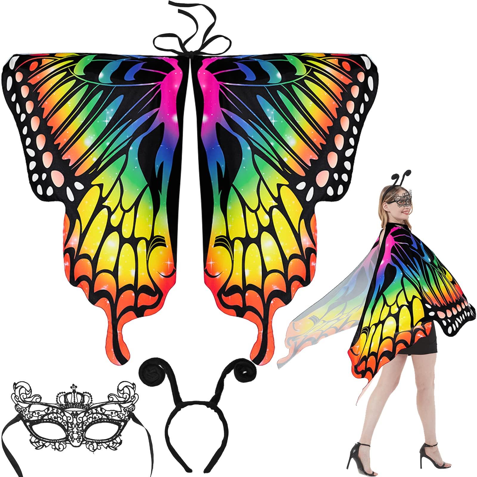 Pipihome Butterfly Wings Shawl for Womens Girls, Butterfly Costumes Fairy Wing Cape, Dance Party Photo Fairy Ladies Nymph Pixie Cosplay Dancing Accessory Cape Dresses Bikini Cover-Up (Colorful)
