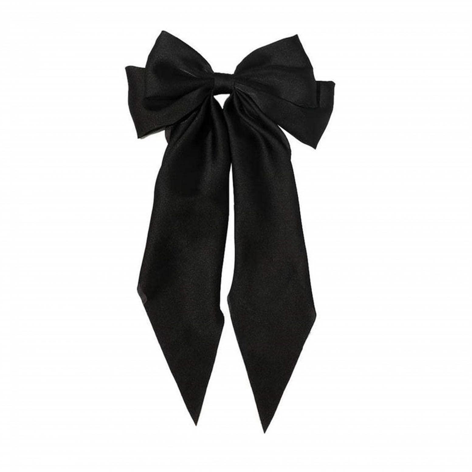 LULUZ Large Hair Bows for Women Big Bow Hair Clip Girl Elegant French Ribbon Barrette with Long Silky Tail Solid Color Bowknot Hairpin Black 2