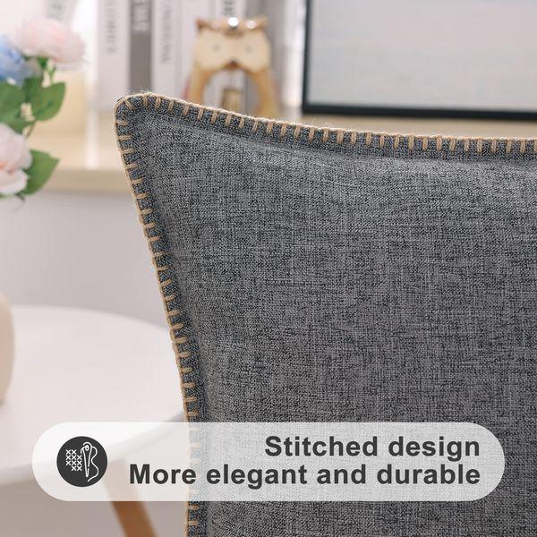 decorUhome Set of 2 Linen Cushion Covers 60X60cm, Decorative Outdoor Plain Vintage Cushion Covers with Stitched Edges, large Square Farmhouse Neutral Pillow case 24x24 Inch for Sofa, Dark Grey 2