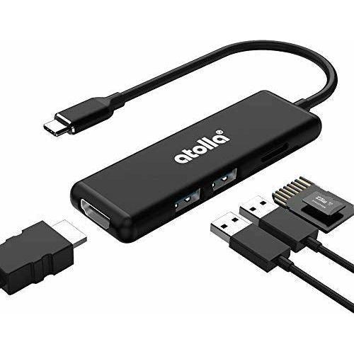 atolla USB C hub, Type c to HDMI Adapter 5-port Ultra Slim Aluminum USB 3.0 hub with 1x4K HDMI port, 2xUSB 3.0 ports, 1xSD Slot and 1xMicro SD slot card reader for MacBook Pro and More USB-C Devices 0