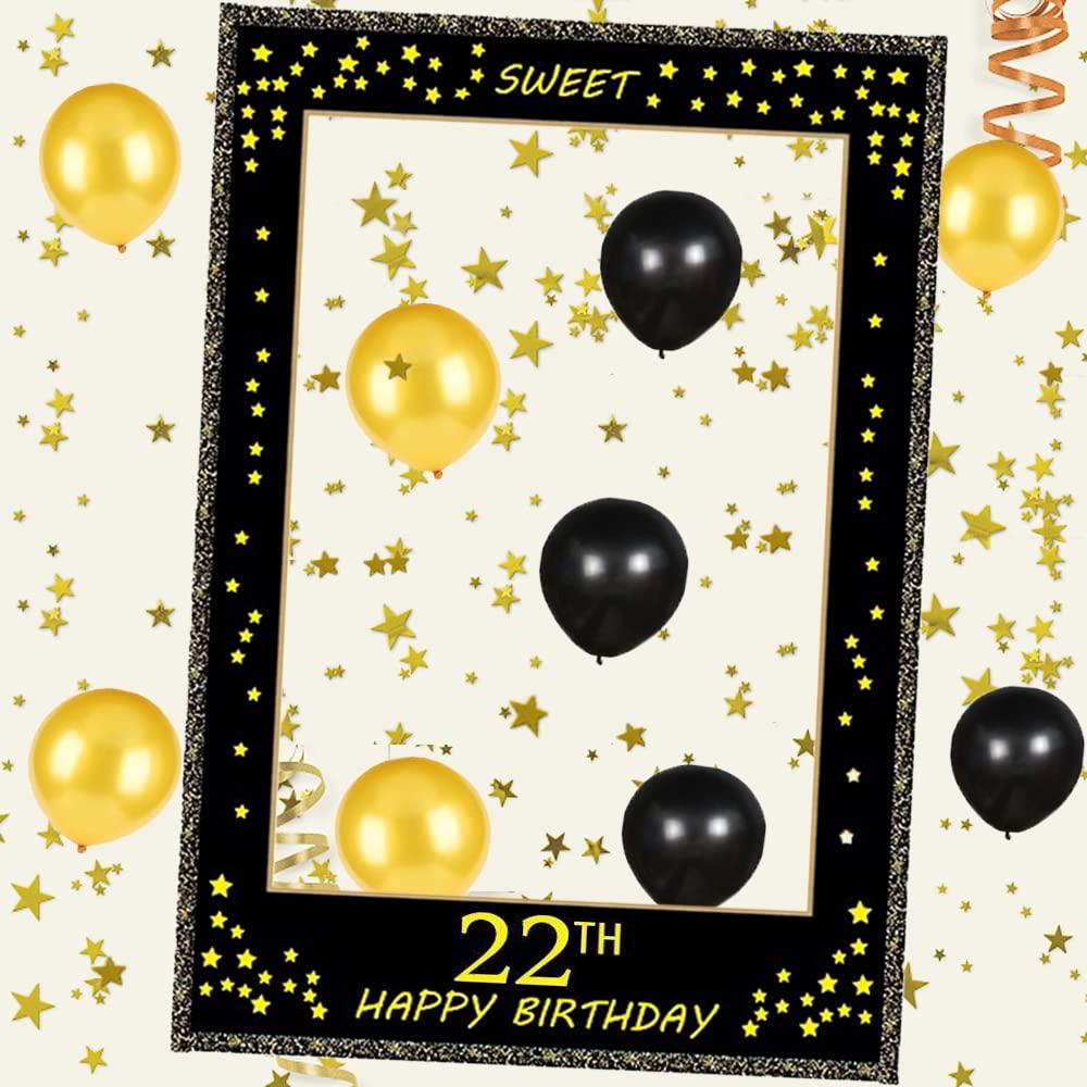 Black Gold Sweet Photo Booth Props Frame 22th Birthday Photobooth Props 22th Birthday Decorations Party Supplies for Party Decorations (Assembly Needed) 2