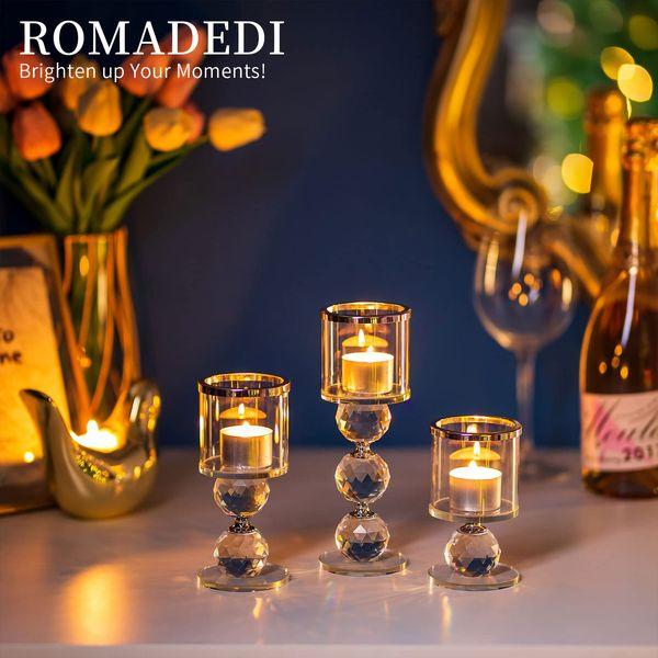 Romadedi Crystal Tealight Candle Holders - Tea Light Candle Holders Silver for Pillar Candles, Christmas Wedding Table Centrepiece Holiday Party Gift Living Room Modern Decor 2