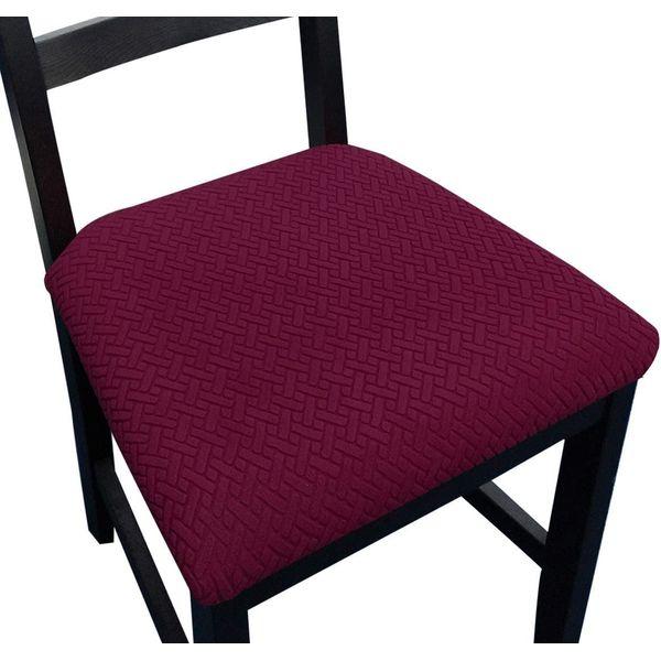 JUNZHE Jacquard Dining Chair Seat Protectors Set of 6 Chair Seat Covers for Dining Room Chairs Stretch Kitchen Removable Washable Chair Slipcovers with Buckle（Wine Red） 0
