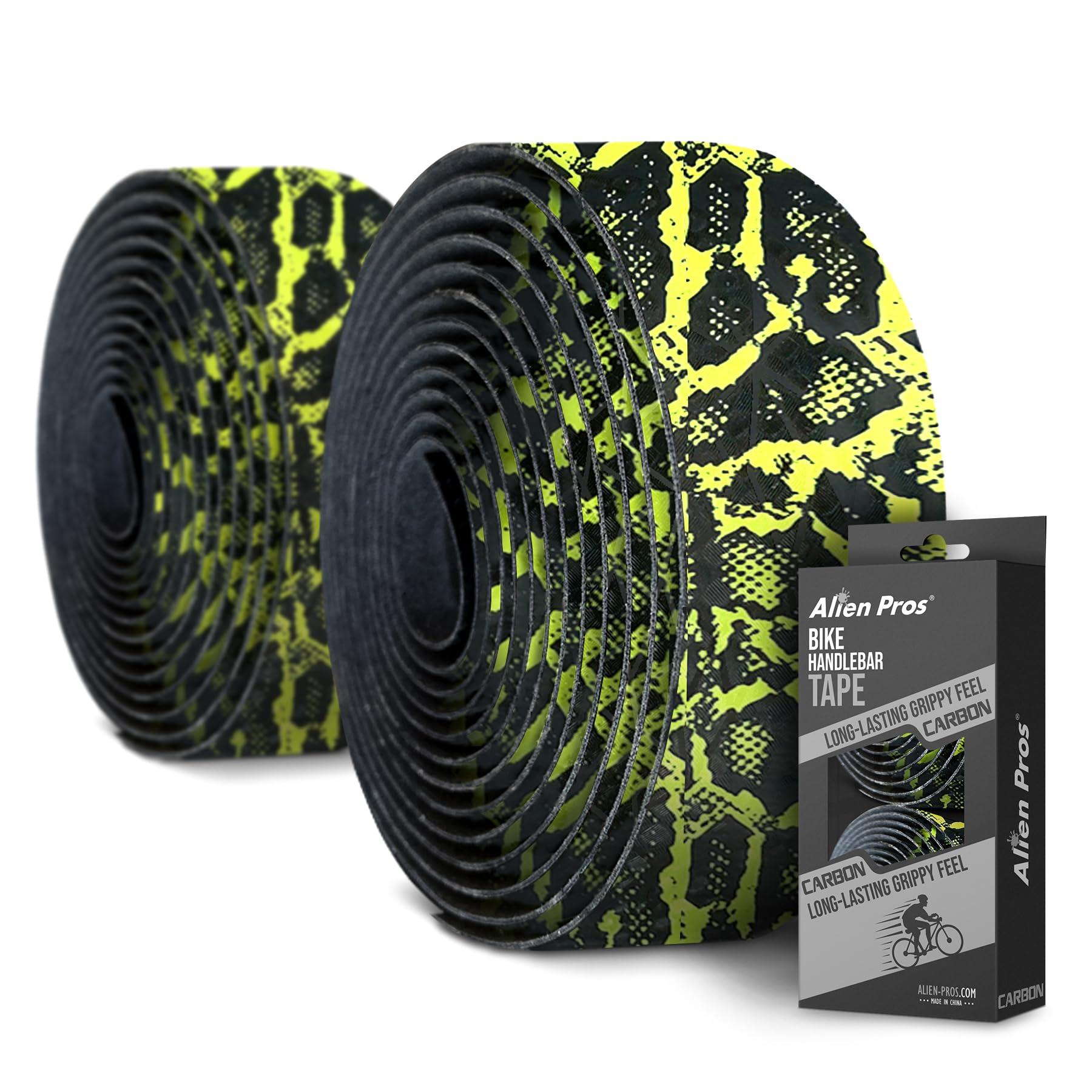 Alien Pros Bike Handlebar Tape Carbon Fiber (Set of 2) Black Yellow - Enhance your bike grip with these bicycle handle bar tape - Wrap your bike for an awesome comfortable ride