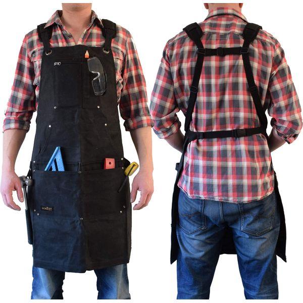 Shop Apron - Waxed Canvas Work Apron with Pockets | Waterproof, Fully Adjustable to Comfortably Fit Men and Women Size S to XXL | Tough Tool Apron to Give Protection and Last a Lifetime (Light Black) 2