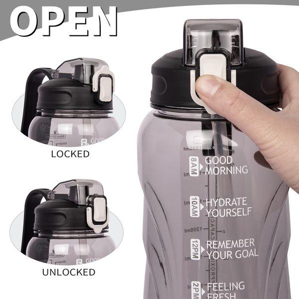 Justfwater 2L Sport Motivational Water Bottle with Straw BPA Free Drinking Bottle 2 Litre with Time Marker for Fitness Gym 1