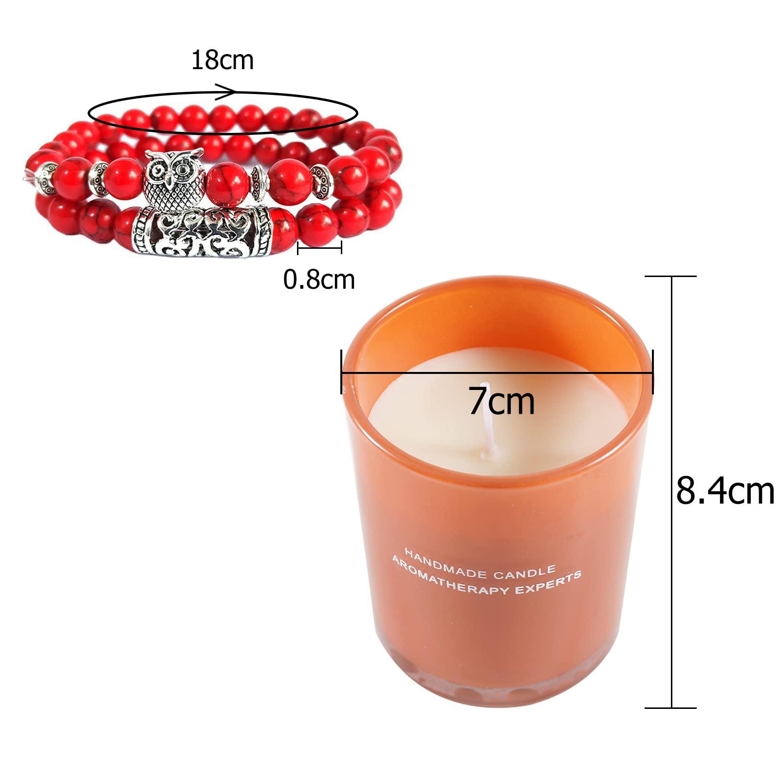 Soulnioi Scented Candle Soy Candle Aromatherapy Candle with 35 Hours Burn Time for Home Fragrance Stress Relief (Grapefruit & Oolong Tea Scent), 2pc Owl Red Agate Volcanic Stone Round Bead Bracelet 2