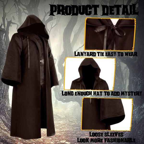 Hicarer Hooded Robe Cloak for Men Kid Halloween Wizard Costume Knight Cosplay Elven Cape Medieval Renaissance Costume (Brown,Kid, Small) 2