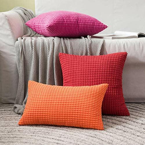 MIULEE Set of 2 Cushion Covers Cushions Decorative Corduroy 12x12 Inches, 30cm x 30cm Striped Solid Square Throw Pillow Cases for Sofa Couch Home Bedroom Red 4