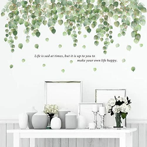 Hanging Green Vine Wall Decal Stickers for Bedroom Living Room, Removable Eucalyptus Green Plants Leaves Wall Art Mural Decor Home Nursery Office Decorations, 119cmx59cm(C) 0