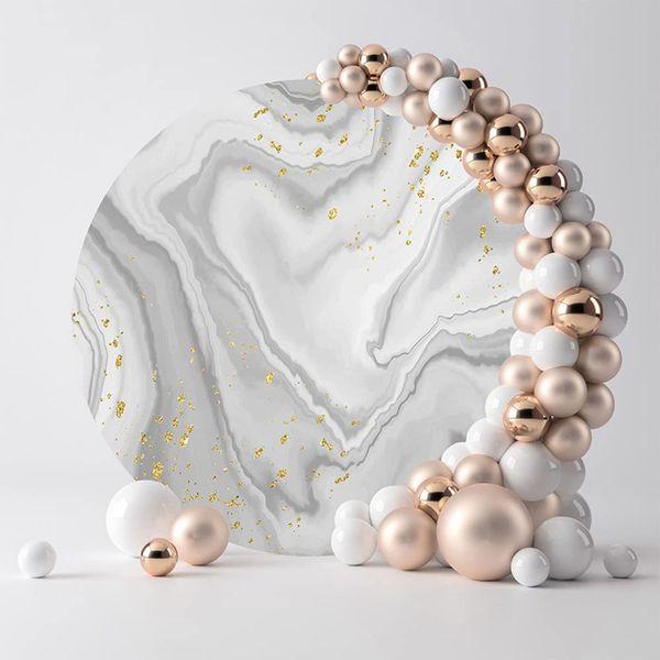 MEHOFOND Elastic-D7ft(2.2m) Grey Marble Round Backdrop for Gold Glitter Dots Kids Birthday Party Banner Baby Shower Wedding Photography Background Decor Photo Studio Supplies (No stand included) 1