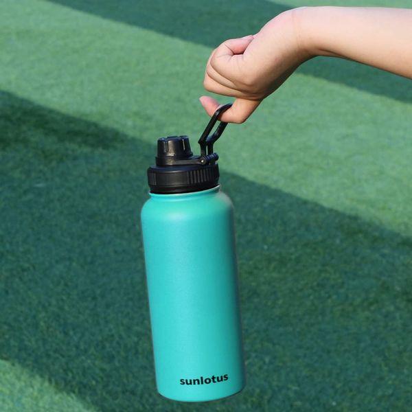 Sunlotus Metal Water Bottle Vacuum insluated Water Bottle Stainless Steel Drinks Bottle Keep Hot Cold Reusable Thermo for Gym Sports (Mint Green, 32oz) 4