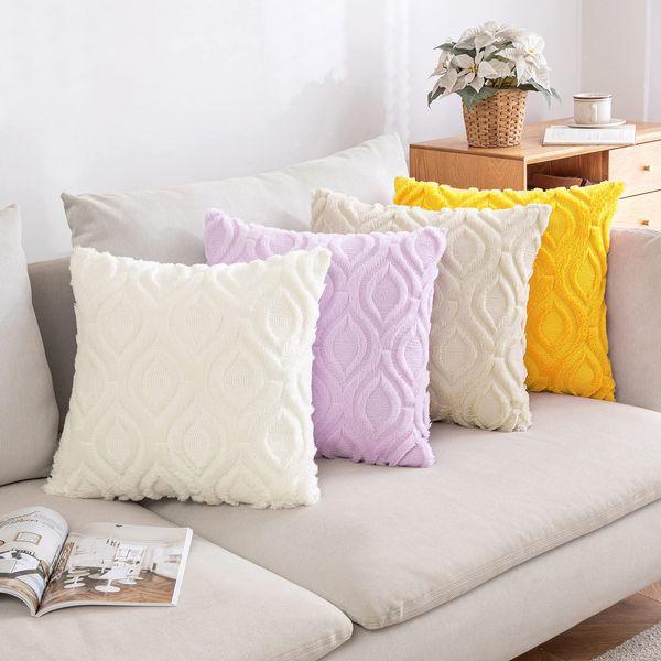 MIULEE Pack of 2 Cushion Cover Spring Wool Round Fluff Throw Pillow Case Super Soft with Plush Home Decoration for Sofa Couch Bed Living Room Office 12x20 Inch Leather powder 3