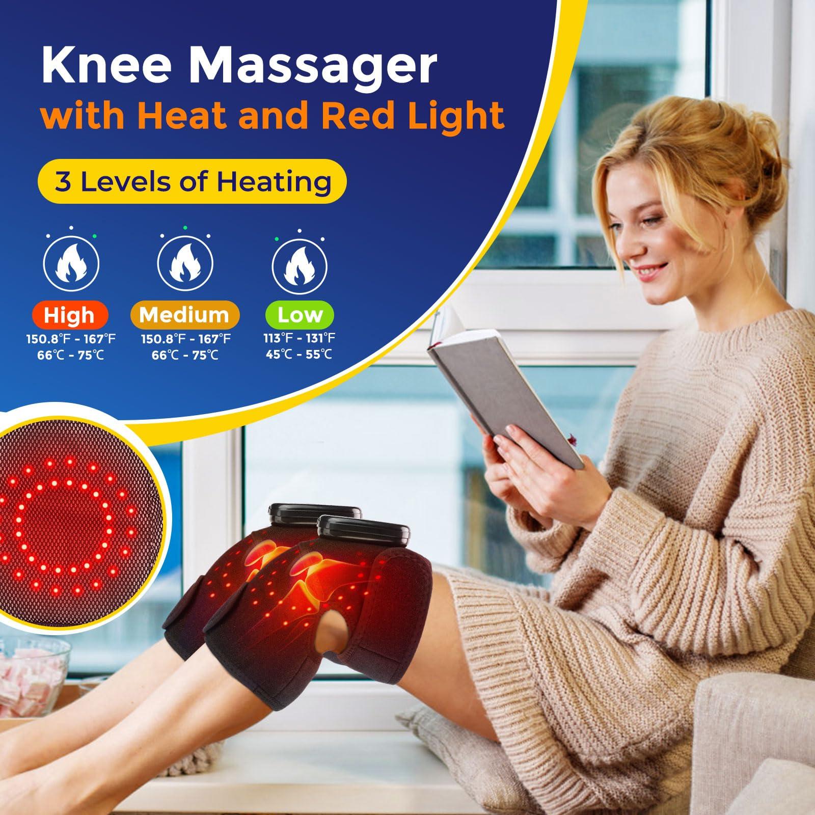 AFDEAL Heated Knee Massager with Red Light, Cordless Red Light Heated Knee Warp With Vibration, 3 Modes Heated Knee Support,Heated Knee Pad for Shoulder Elbow Knee, 2 Pack, Black 1