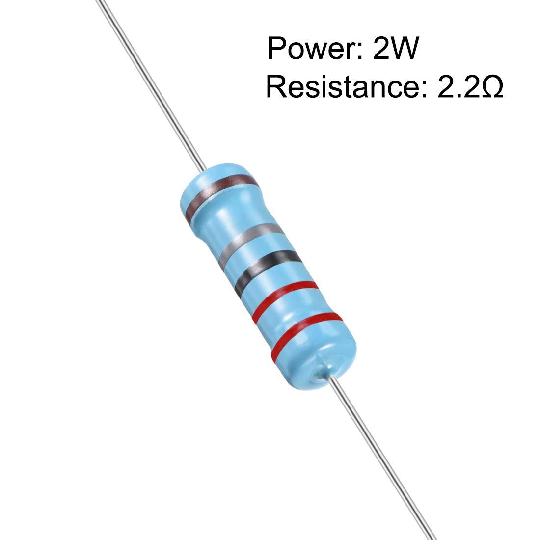 sourcing map 100Pcs 2.2 Ohm Resistor, 2W 1% Tolerance Metal Film Resistors, Lead, 5 Bands for DIY Electronic Projects and Experiments 1