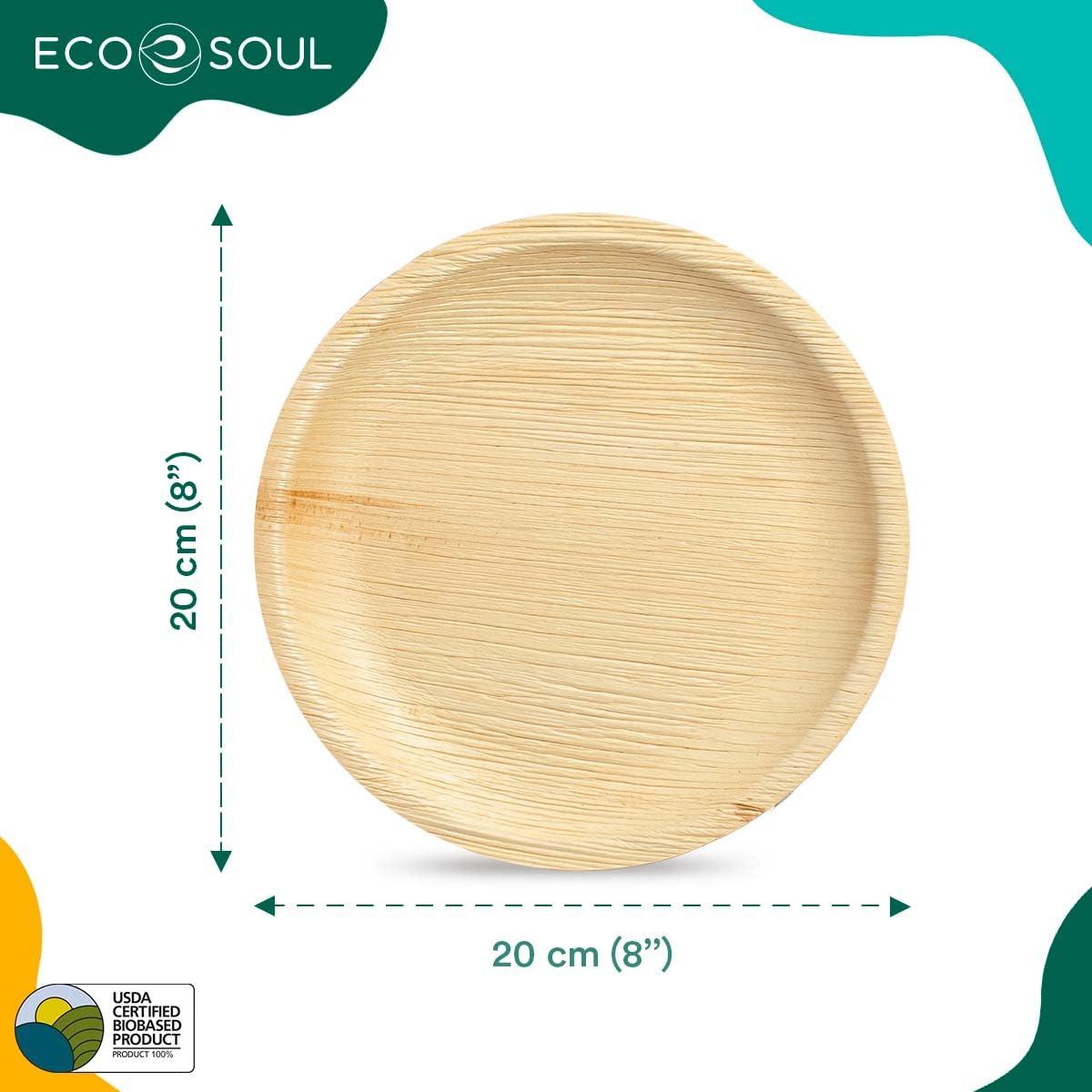 ECO SOUL Compostable 15cm Round Palm Leaf Plates | Pack of 200 | Disposable Bamboo-Like Tableware for Party, BBQ, Picnic, Wedding | Recyclable, Eco-Friendly, Alternative to Plastic & Paper Plates 1