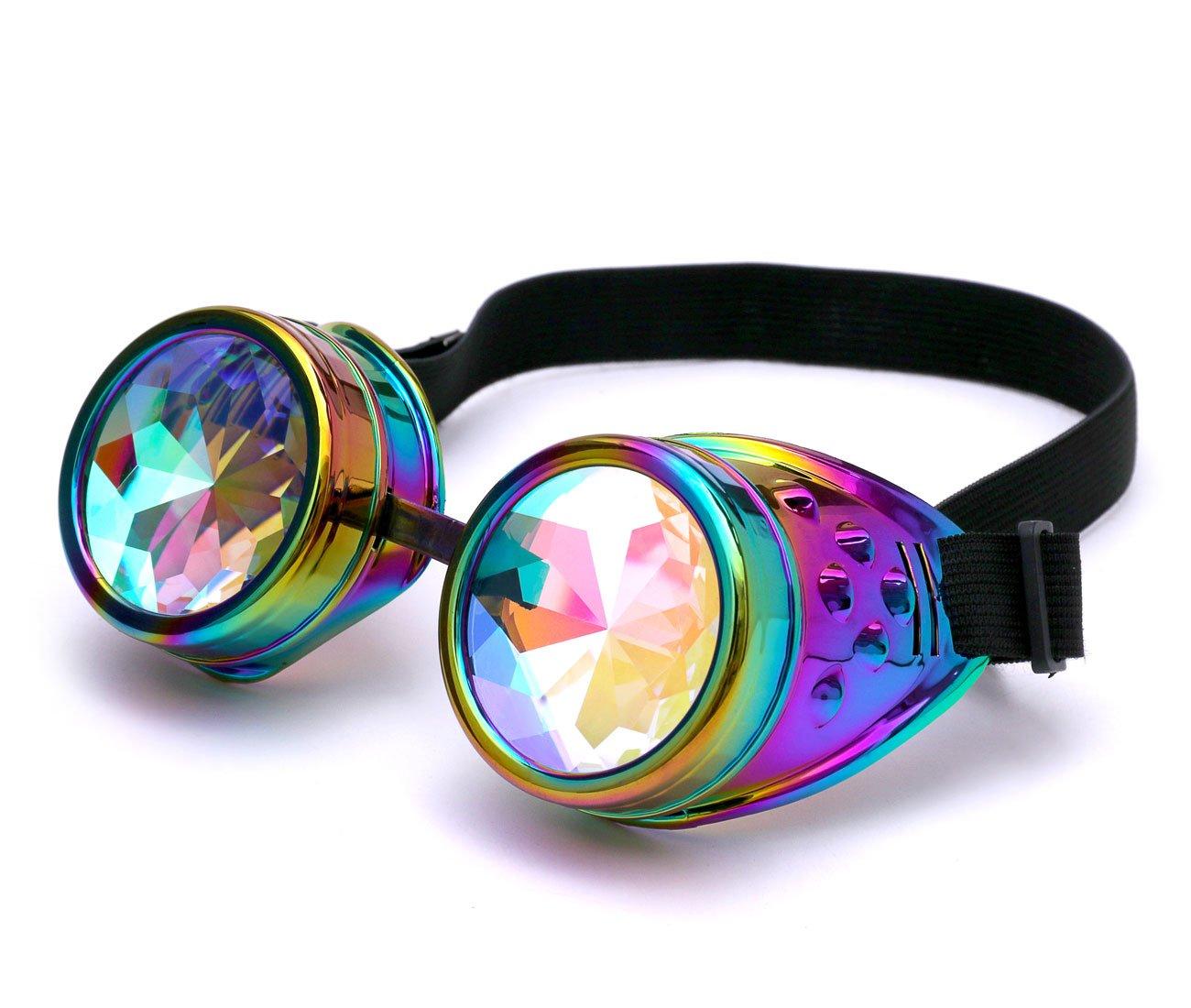 ZAIQUN Vintage Steampunk Goggles Kaleidoscope Glasses Rave Rainbow Crystal Prism Glasses Cosplay Party Goggles 6