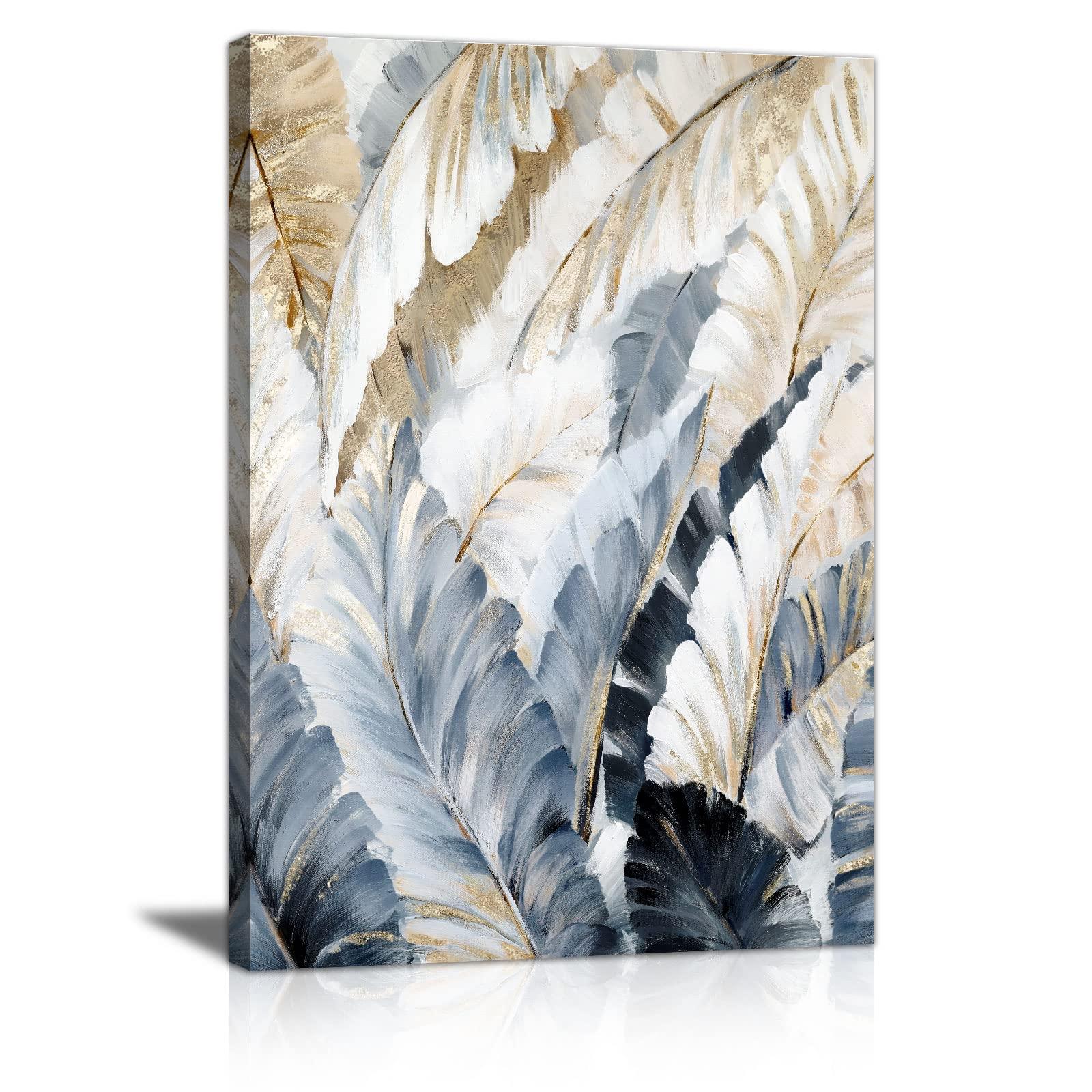 FajerminArt Framed Canvas Prints Abstract Feather Canvas Wall Art for Living Room White Gold Grey Feathers Paintings Picture Bedroom Home Decorations Wall Decor Ready To Hang 20" x 28"（50x70cm） 5