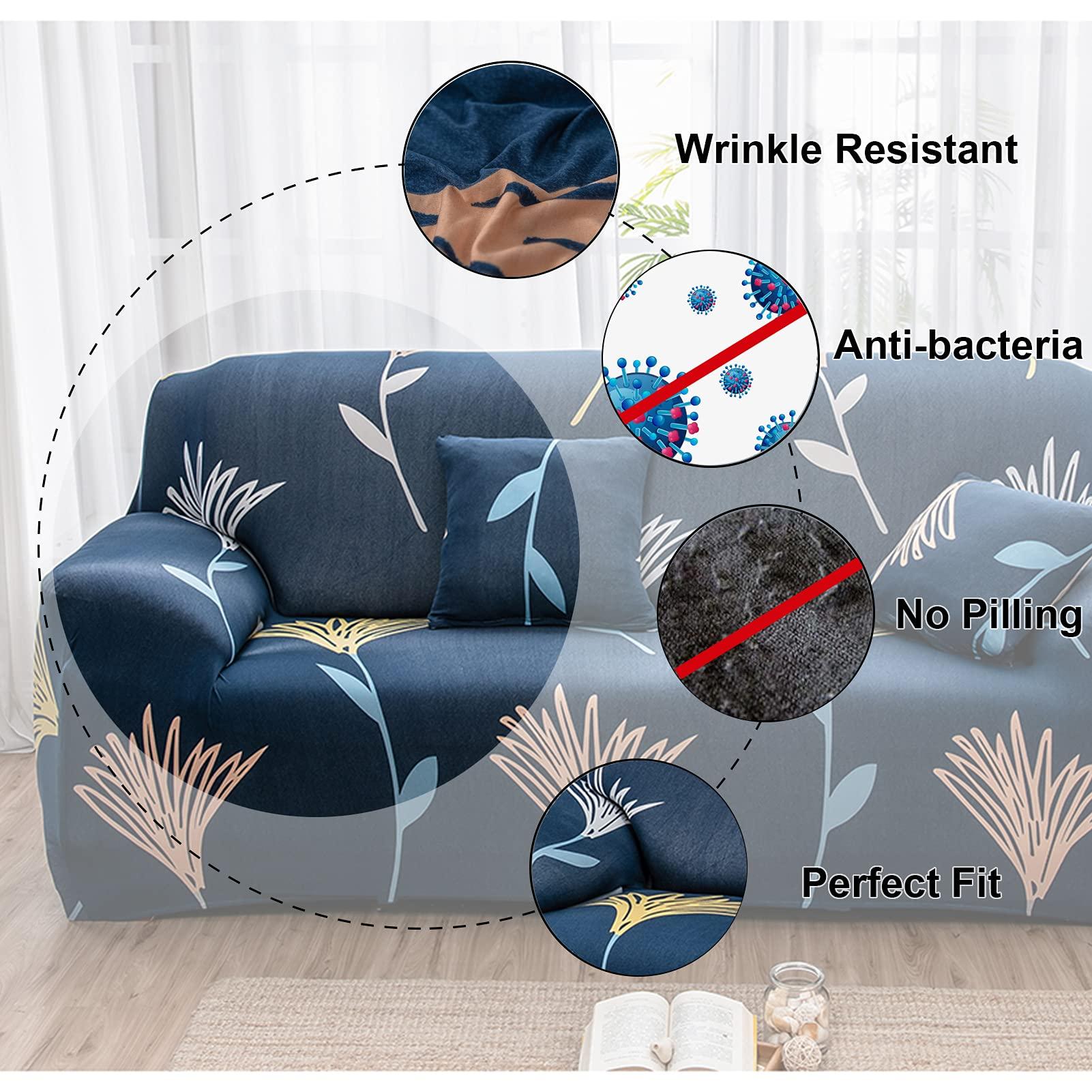 Teynewer 1-Piece Fit Stretch Sofa Cover, Sofa Slipcover Elastic Fabric Printed Pattern Chair Loveseat Couch Settee Sofa Covers Universal Fitted Furniture Cover Protector (2 Seater, Wildflower) 7