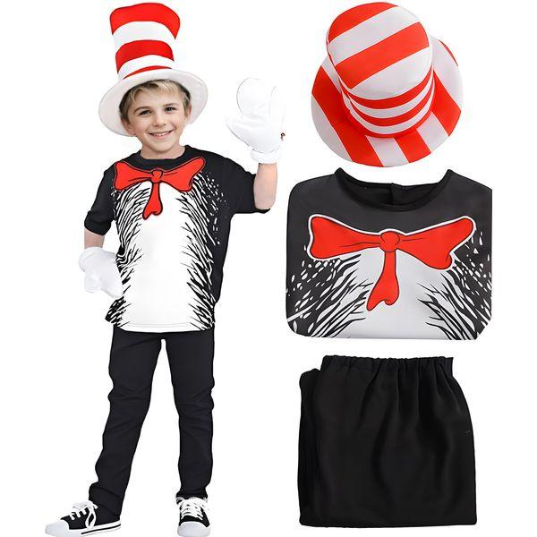 Maryparty Cat in the Hat Costume World Book Day Costume School Book Day Fancy Dress for Kids Girls (Style-2, M)