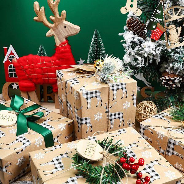 RUSPEPA Christmas Wrapping Paper, Jumbo Roll Kraft Paper - Black and White Plaid Reindeer Design for Christmas, Holiday Wrap - 61 cm x 30.5 m 1