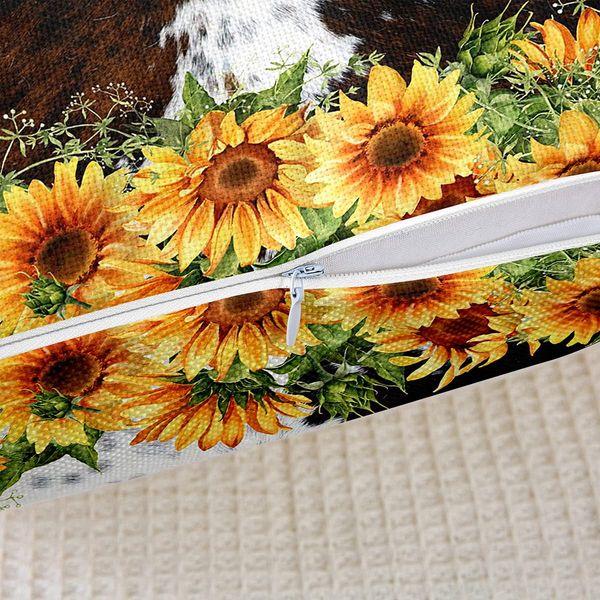 Cow Print Pillow Cover 20X20 Inch Yellow Sunflower Rustic Plant Decorative Square Cushion Cover White Brown Western Land Farmhouse Animal Cushion Case for Party Housewarming Office RV,2 Pack 4