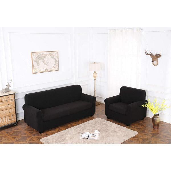 TIANSHU 2 Piece Sofa Slipcover, Stretch Couch Cover for Sofa, Stylish Jacquard Furniture Covers (Loveseat,Black) 1